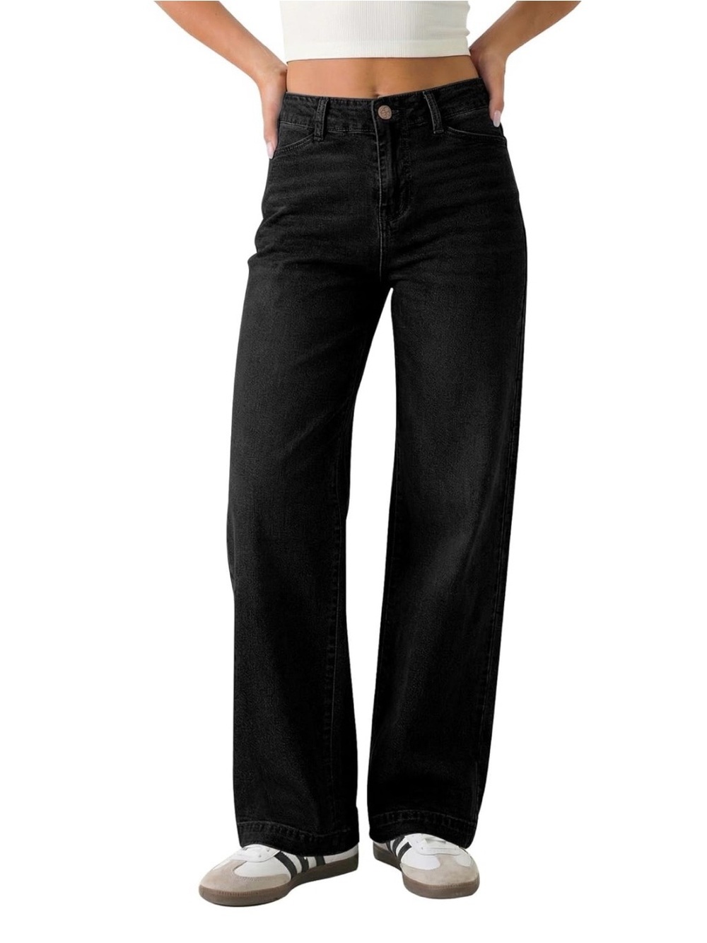 High-Rise Wide Leg Washed Black Jeans